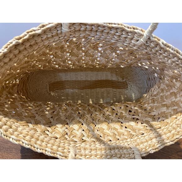 Large Woven Packable Straw Tote Bag – Beige 22 x 11 x 8 Chic Beach Travel Bag - Picture 4 of 10